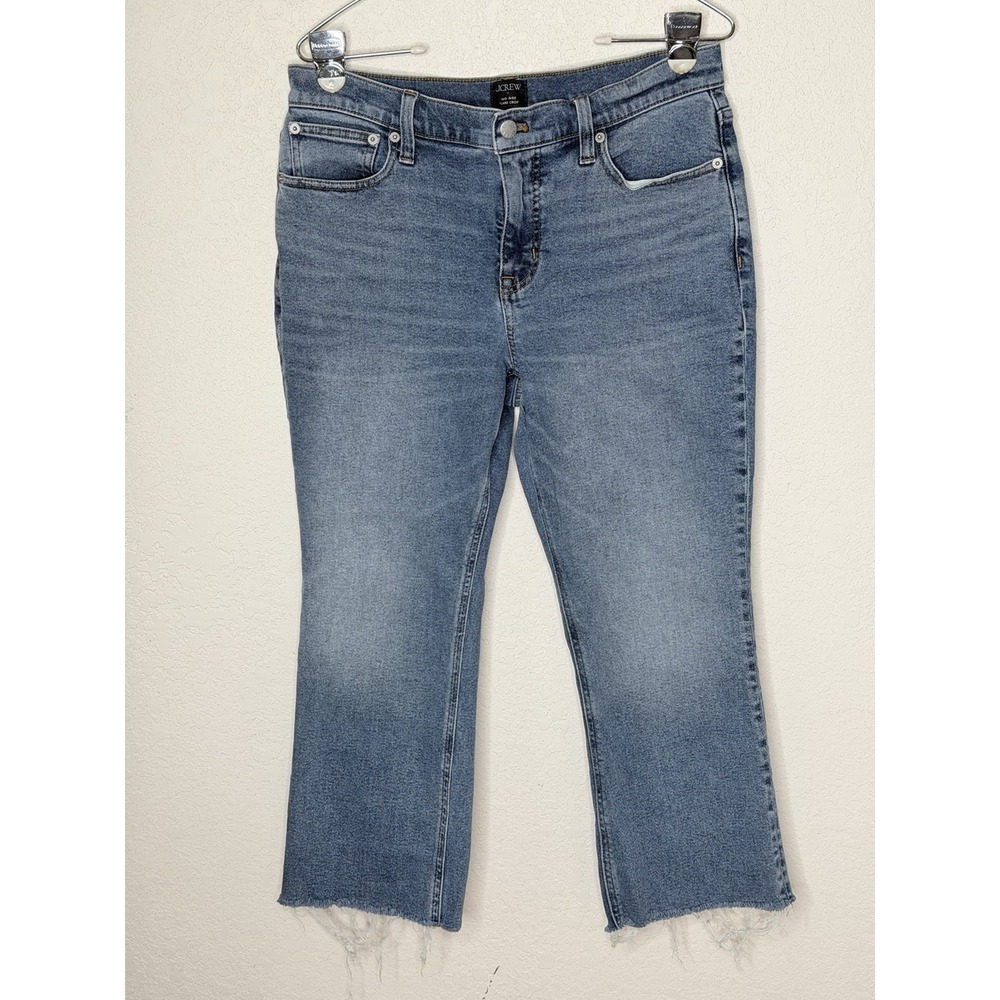 J Crew Mid‎ Rise Flare Crop Jeans Womens 29 Frayed Hem Med Wash